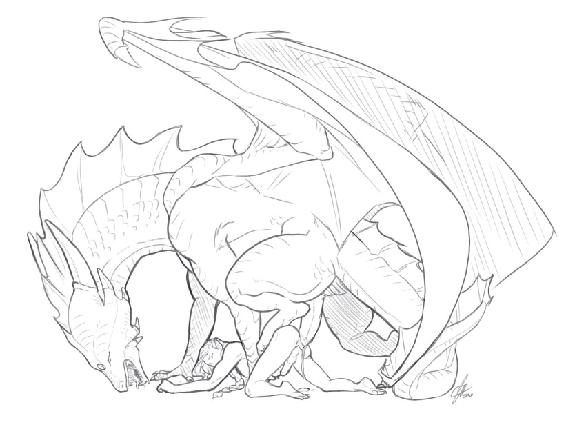 dragon duo feral frickledoods gay human interspecies male male/male scalie sex size_difference