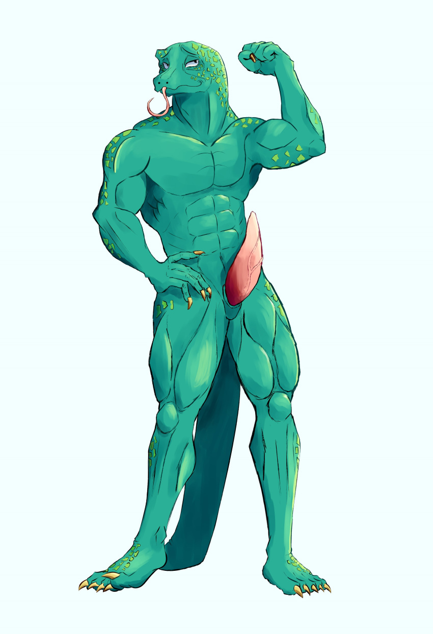 abs absurd_res animal_genitalia animal_penis anthro arm_flex barefoot beastars biceps big_muscles biped claws cloaca clothed clothing erection feet flexing front_view genitals gosha_(beastars) hi_res humanoid komodo_dragon lizard male male_only matidramon monitor_lizard muscular muscular_male pecs penis reptile scalie simple_background solo standing topless white_background