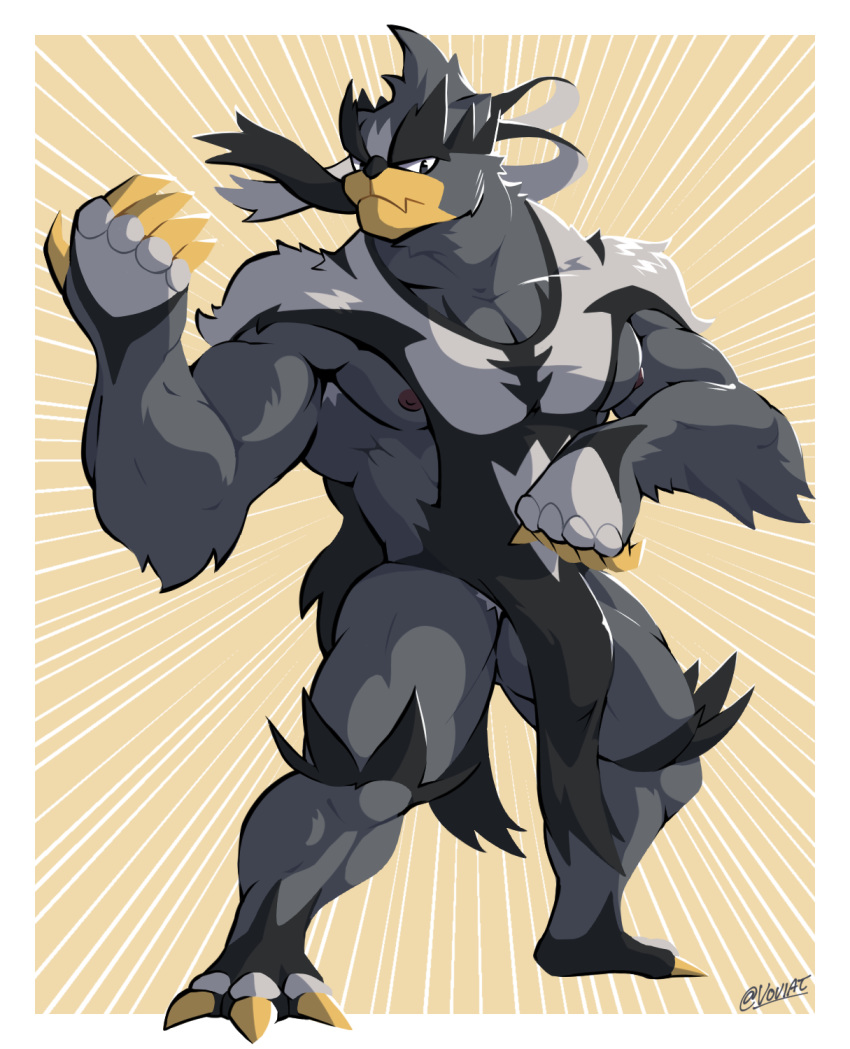 2020 anthro balls bara barely_visible_balls barely_visible_genitalia biceps biped black_body bulge claws clothing fur genitals hi_res legendary_pokémon looking_at_viewer male male_only mammal muscular muscular_male nintendo nipples pecs pokémon_(species) pokemon single_strike_style_urshifu solo urshifu ursid video_games voviat