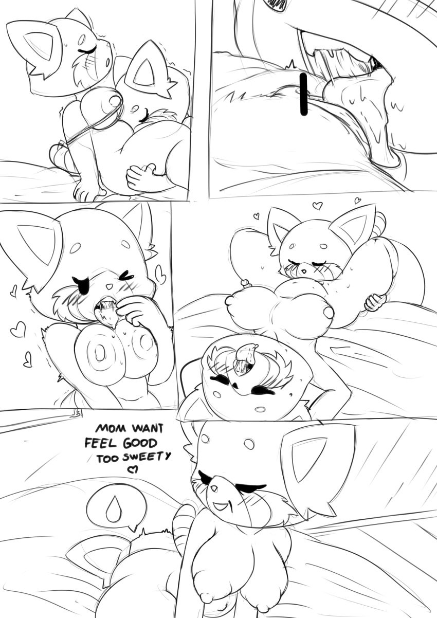 absurd_res aggressive_retsuko ailurid breasts clothing comic daughter duo english_text female female/female hand_on_breast hi_res ichduhernz incest mammal monochrome mother mother_and_child mother_and_daughter oral parent parent_and_child red_panda retsuko retsuko's_mother sanrio smooth_fur text underwear yuri