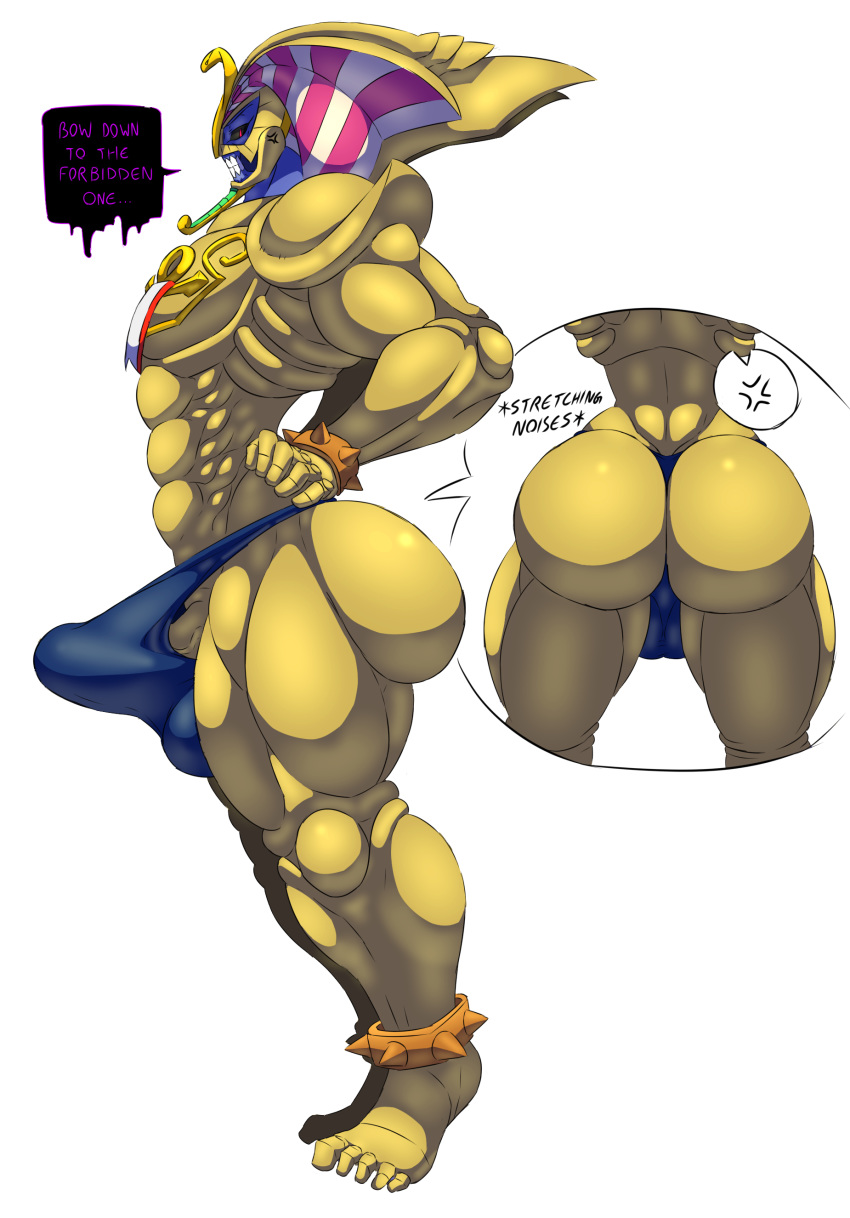 1boy 2020 2020s 20s 4kids_entertainment 5_fingers 5_toes abs absurd_res ass balls banana_hammock bara biceps big_ass big_butt black_sclera blue_skin bodybuilder bubble_ass bubble_butt butt cheese_cake clothing dat_ass demon_eyes digital_drawing_(artwork) digital_media_(artwork) e621 egyptian erection erection_under_clothing evil_eyes exodia exodia_the_forbidden_one fat_ass fat_butt feet genitals gold_skin hi_res huge_ass huge_butt humanoid humanoid_feet humanoid_genitalia humanoid_hands humanoid_penis konami looking_at_viewer male male_focus male_only massive_ass massive_butt monster monster_boy multicolored_skin mummy muscles muscular muscular_male penis_base plump_ass rear_view red_eyes round_ass round_butt serratus_anterior shackles shounen_jump side_view six_pack slit_eyes solo solo_focus solo_male speech_bubble testicles thick_ass thick_thighs thong two_tone_skin undead underwear white_background wide_hips yellow_skin yu-gi-oh! yuu-gi-ou_duel_monsters