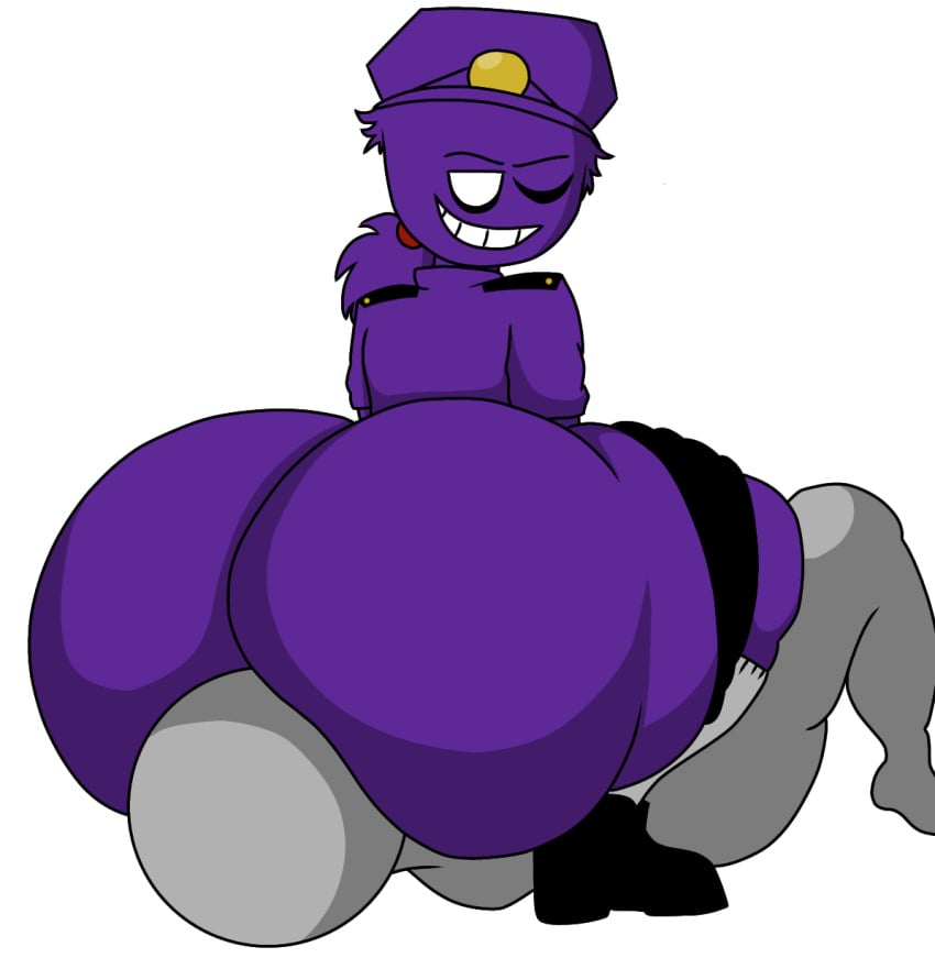 androgynous anon ass big_ass big_thighs eyeliner facesitting femboy five_nights_at_freddy's gay huge_ass lt03official male male_only pants_down ponytail purple_guy smile smirk thighs uniform vincent_(fnaf) white_eyes william_afton