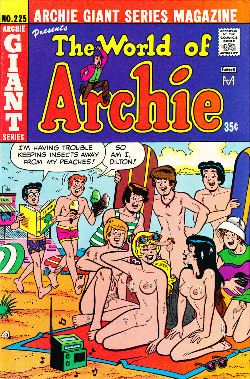 2girls 7boys archie_andrews archie_comics areolae beach beach_blanket beach_umbrella betty_cooper black_hair blonde_hair book bottomless_male breasts brown_hair bucket_hat bukkake cmnf cum_dripping cum_dripping_from_penis cum_on_breasts cum_on_face cum_on_hair cum_on_lips dilton_doiley erect_nipples erection eyes_closed gangbang ginger_hair glasses guitar hand_behind_head ice_cream_cone male moriartyhide multiple_boys muscles musical_note necklace nipples nude nude_male penis_size_difference radio red_hair sandy_blonde_hair seashell sunglasses_on_head sunglasses_removed surfboard swim_trunks tank_top toned_body veiny_penis veronica_lodge