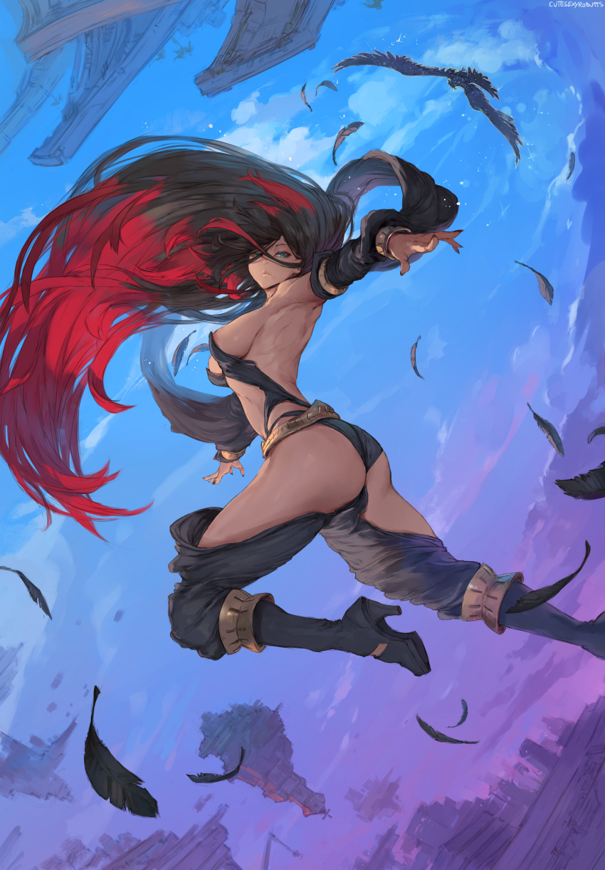 1girls abs black_hair black_nails boots breasts chain cleavage coat cuffs cutesexyrobutts dungeon female female_focus female_only gravity_rush high_heel_boots high_heels high_resolution jewelry jumping long_hair looking_at_viewer medium_breasts necklace on_table pantsu raven_(gravity_rush) red_eyes restraints shackles shoes smile solo text thigh_boots thighhighs thin_waist underwear very_high_resolution very_long_hair