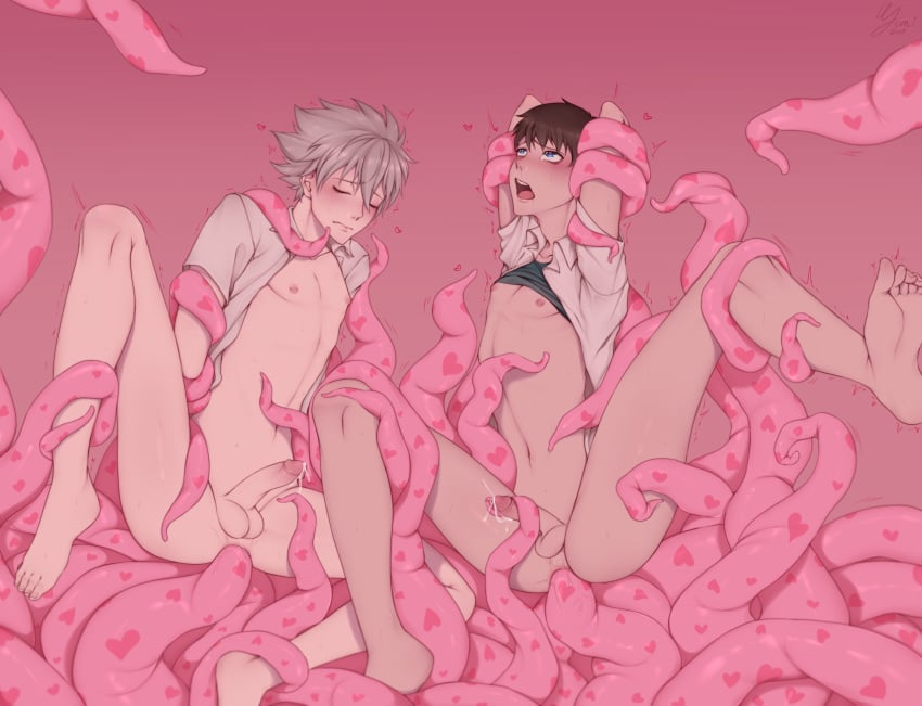 2boys anal arms_behind_back blue_eyes blush bottomless brown_hair clothing cum cum_while_penetrated cute_male eyes_closed eyes_rolling_back gay gomi-cake grey_hair human human_only humansub kaworu_nagisa legs_held_open lip_biting male male/male male_nipples male_on_male male_only male_rape_victim male_urethral_insertion malesub multiple_boys neon_genesis_evangelion nipples open_clothes open_shirt penis pink_tentacles rape restrained shinji_ikari shirt shirt_lift spread_legs tagme tentacle tentacle_around_leg tentacle_around_penis tentacle_in_anus tentacle_in_penis tentacle_in_urethra tentacle_on_male tentacle_rape tentaclejob tentacles tentacles_around_arms tentacles_around_legs trembling uncensored urethral urethral_insertion urethral_penetration