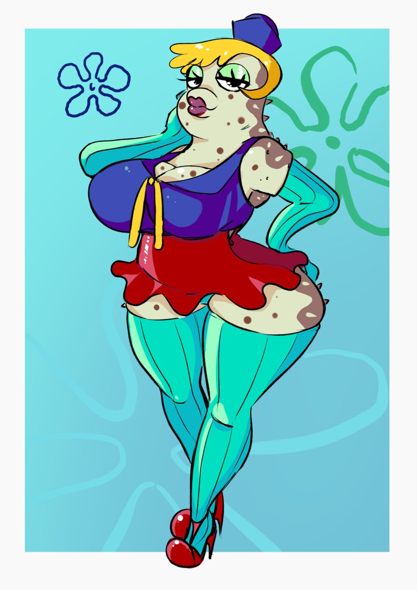 anthro aquatic big_breasts chubby_female curvy mrs._puff pufferfish smooth_skin spongebob_squarepants thesquiddycipher