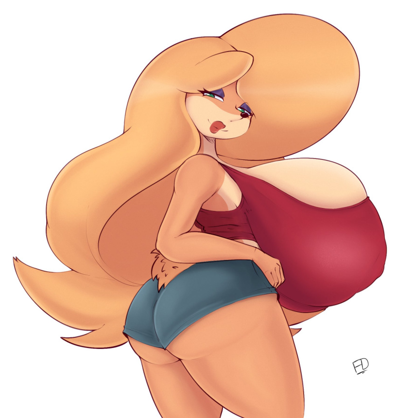 1girls anthro ass big_ass breasts crash_(series) female female_only fiffer furry huge_breasts hyper_breasts looking_at_viewer looking_back solo tawna_bandicoot