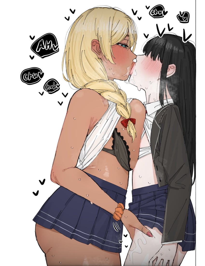 2020s 2026s 2girls ass assertive assertive_female asymmetrical_docking big_ass big_breasts black_bra black_clothes black_hair blonde_hair blue_eyes blue_skirt blush bodily_fluids bra bra_pull braid breast_press breast_press_on_chest breasts breasts_out breasts_press breasts_pressed_against_another busty carrot_011 clothes_lift dark-skinned_female dark_skin faceless_female female/female female_focus female_kissing_female female_only fingering fingernails flat_chest flat_chested french_kiss genital_fluids girl/girl girl/girl_kiss girl_on_girl girls_kissing girls_love gyaru hearts height_difference highres homosexual_female huge_breasts jacket kissing kogal large_breasts_lesbian leaning_against_wall lesbian lesbian_kiss lesbian_seduction lesbian_sex long_hair looking_at_partner multiple_girls nail_polish nails nails_painted orgasm pleated_skirt saliva sapphic school_uniform simple_background skinny_girl skirt sloppy_kiss small_breasts smaller_female sweat taller_female taller_girl tied_hair underwear_pull vaginal_juices voluptuous_female white_background wlw word_balloon wrist_scrunchie yuri