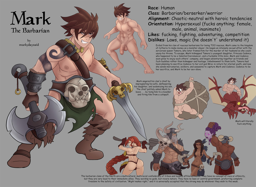 barbarian big_penis breasts character_profile character_sheet female foreskin hair_over_breasts huge_cock human light-skinned_male light_skin male mark_(markydaysaid) markydaysaid nude original penis sword uncut veiny_penis warrior