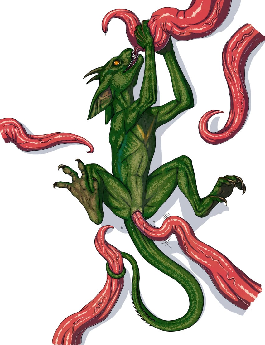 1girls absurd_res anthro bodily_fluids female genital_fluids goblin goblin_female green_body green_scales hi_res holding_tentacles horn humanoid licking lying minion_(overlord) on_back open_mouth overlord_(game_series) penetration pink_tentacles prehensile_tail pussy pussy_juice ramul scales sex simple_background solo speedlines spread_legs tentacle tentacle_grab tentacle_in_pussy tentacle_lick tentacle_sex tongue tongue_out vaginal_penetration vein veiny_tentacles white_background yellow_eyes