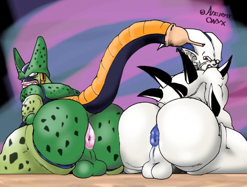 2boys ancient-onyx anus big_ass big_butt blue_eyes cell_(dragon_ball) dragon_ball dragon_ball_gt dragon_ball_z evil_dragon male male/male male_only no_humans omega_shenron red_eyes semi-perfect_cell super_yi_xing_long uncensored yaoi