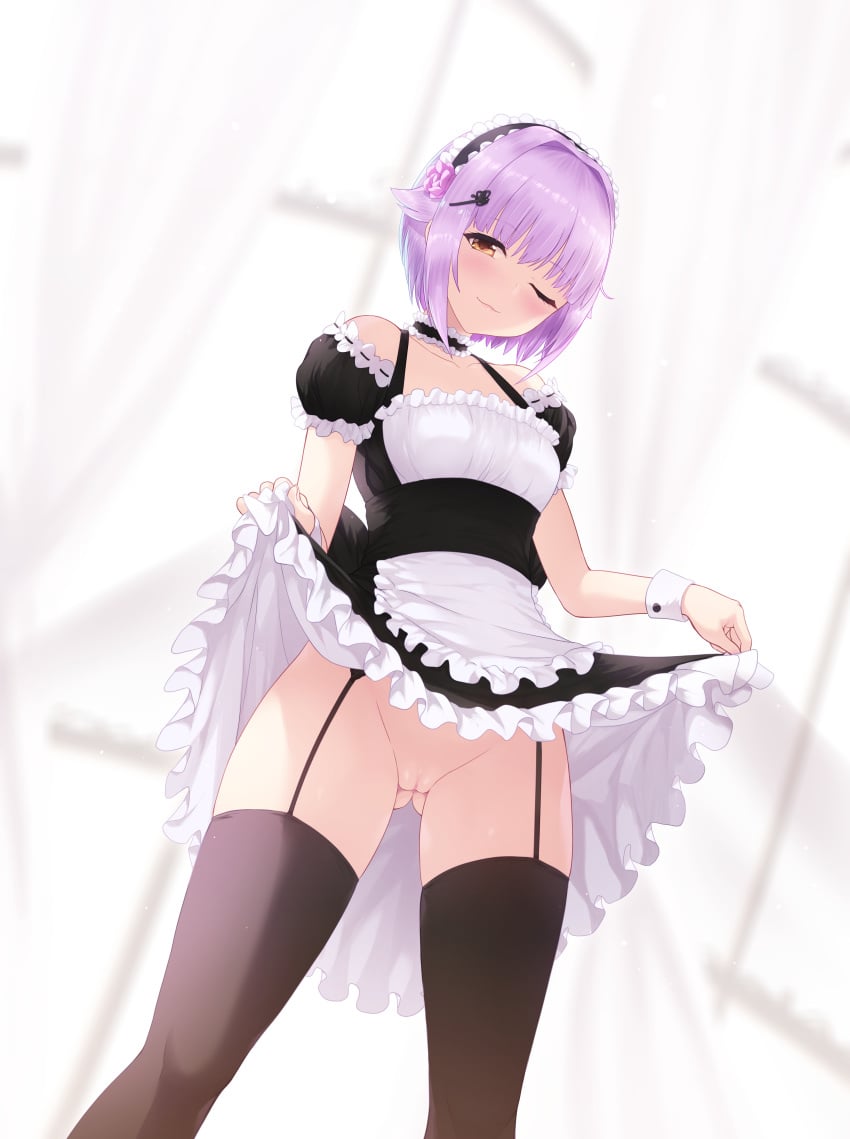 cait maid nopan pussy skirt_lift stockings thighhighs uncensored