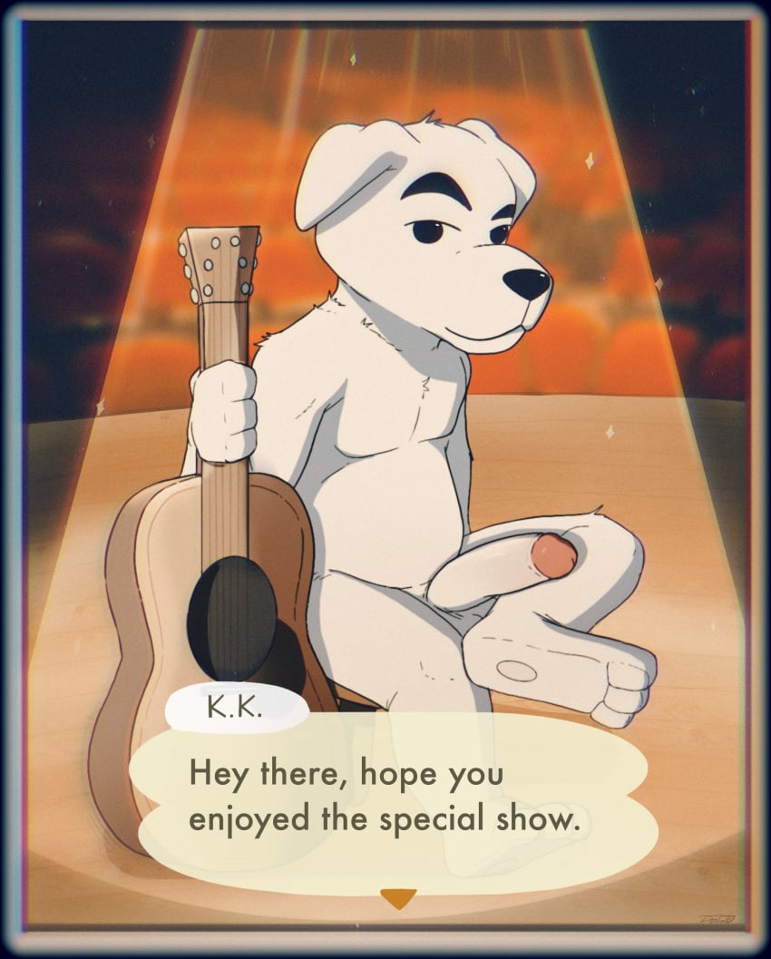 2020 3_toes absurd_res animal_crossing anthro black_eyes canid canine canis casual dark_eyebrows delirost dialogue domestic_dog english_text erection full-length_portrait fur genitals glans guitar hi_res holding_guitar holding_musical_instrument holding_object humanoid_genitalia humanoid_penis k.k._slider looking_at_viewer male male_only mammal musical_instrument nintendo nude penis playing_instrument plucked_string_instrument portrait sitting soles solo string_instrument talking_to_viewer text thick_eyebrows toes video_games white_body white_fur