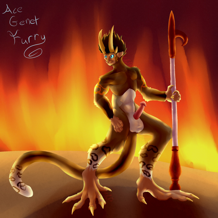 1:1 acegenetfurry anthro atelid erection fire fire_god fire_poker haplorhine hi_res humanoid male male_only mammal monkey new_world_monkey primate solo spider_monkey