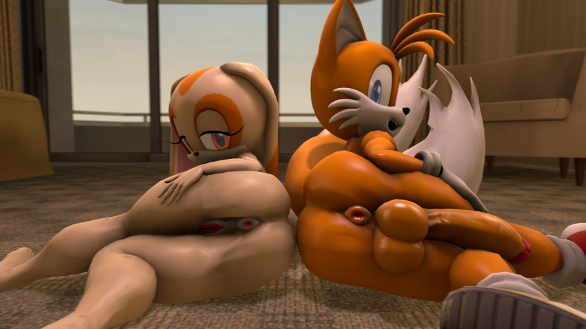 1boy 1girls 3d anus balls big_penis cream_the_rabbit darksorm female fox girly looking_at_viewer male male_with_female penis presenting_anus presenting_ass pussy rabbit sonic_(series) tagme tails