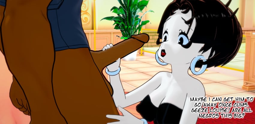 1boy 1girls 3d betty_boop big_penis dark-skinned_male dark_skin dirty_talk english_text female handjob holding_penis interracial male penis raceplay racism racist sic_phuck text uncensored