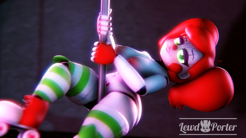 3d animatronic baby_(fnafsl) breasts_out circus_baby circus_baby_(fnaf) clown clown_girl female five_nights_at_freddy's five_nights_at_freddy's:_sister_location freckles freckles_on_chest ginger green_eyes gynoid lewdporter looking_at_viewer pink_lips pink_lipstick pole_dancing purple_eyeshadow red_hair red_nipples red_nose redhead robot roller_skates sister_location so87baby stripper stripper_pole summer_of_87_baby twintails