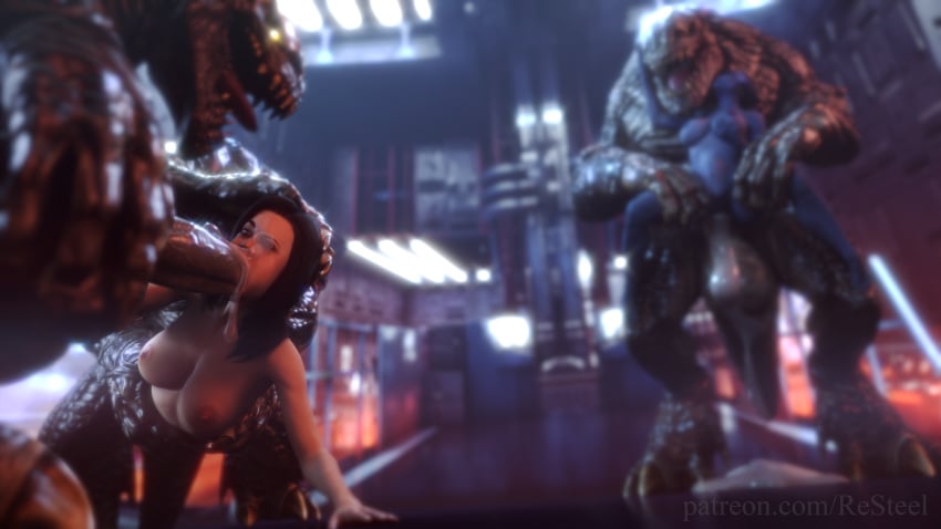 2girls 2monsters 3d 4k areolae asari balls blowjob blue_skin blurry blurry_background breast_grab breasts brown_eyes brown_hair cum cum_in_mouth cum_in_pussy cum_inside enjoying futuristic larger_male liara_t'soni mass_effect miranda_lawson monster monster_boy multiple_boys nipples nude orgy penetration penis penis_grab penis_size_difference render resteel sci-fi size_difference tagme url vaginal_penetration