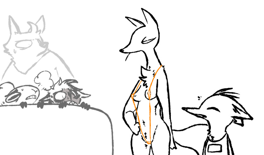 2020 aardwolf al_(weaver) anthro avo_(weaver) bikini bodily_fluids bovid breasts canid canine canis caprine charlie_(weaver) cheek_tuft chest_tuft clothed clothing corsac_fox disney facial_tuft female fox fur genitals group head_tuft hyaenid jackal looking_at_another mammal nipples pack_street pussy remmy_cormo sheep simple_background skimpy sling_bikini small_breasts sweat sweatdrop swimwear the_weaver tuft white_background wolf wolter_(weaver) zootopia