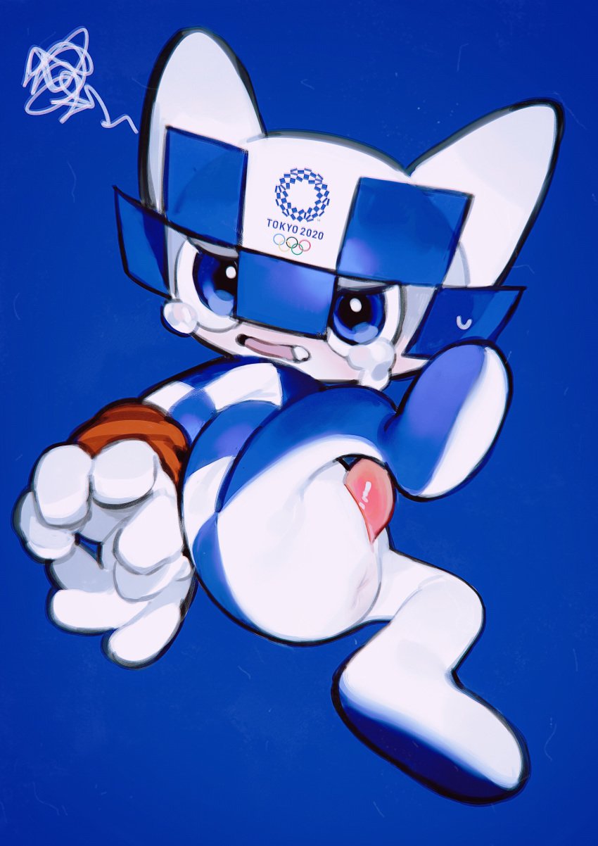 2020_tokyo_olympics absurd_res anthro anus ass bound erection genitals hi_res male male_only mascot miraitowa olympics penis solo unknown_artist