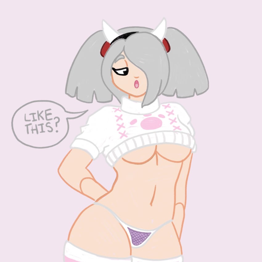 breasts channel-tan female jetix panties presenting stockings string_panties sweater underboob