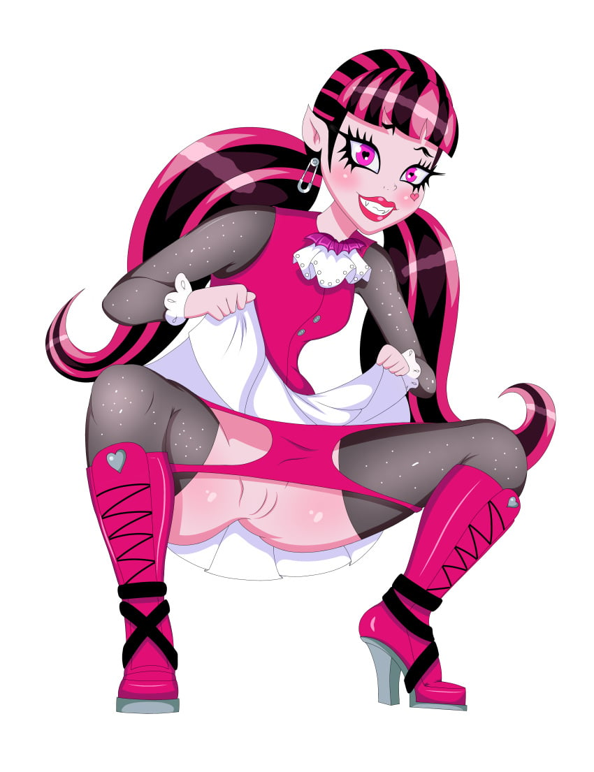 boots collaboration collaboration_works draculaura exposed_pussy female goth_boots goth_girl gothic_lolita high_heel_boots high_heels jose12mexico monster_high nervous nervous_smile panties pink_body pink_hair pink_skin pussy rotciv43103 school_uniform schoolgirl simple_background simple_shading teenager teeth thighhighs twintails upskirt vampire vampire_girl