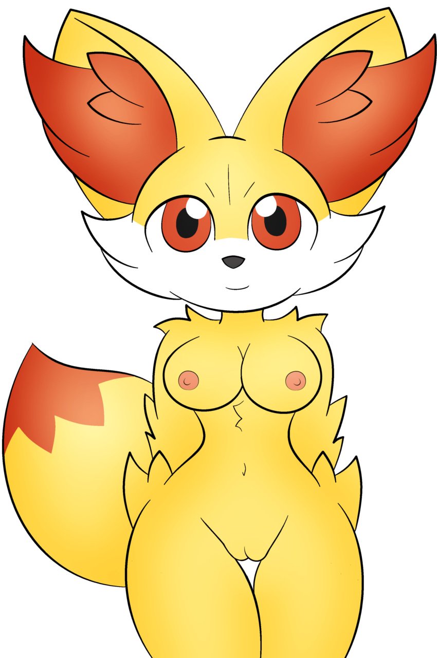 anthro anthrofied areolae big_ears breasts ears female fennekin furry multicolored_fur nintendo nipples pokémon_(species) pokemon pokemon_(species) pokemon_xy pussy red_eyes tail transparent_background yellow_fur zinzoa