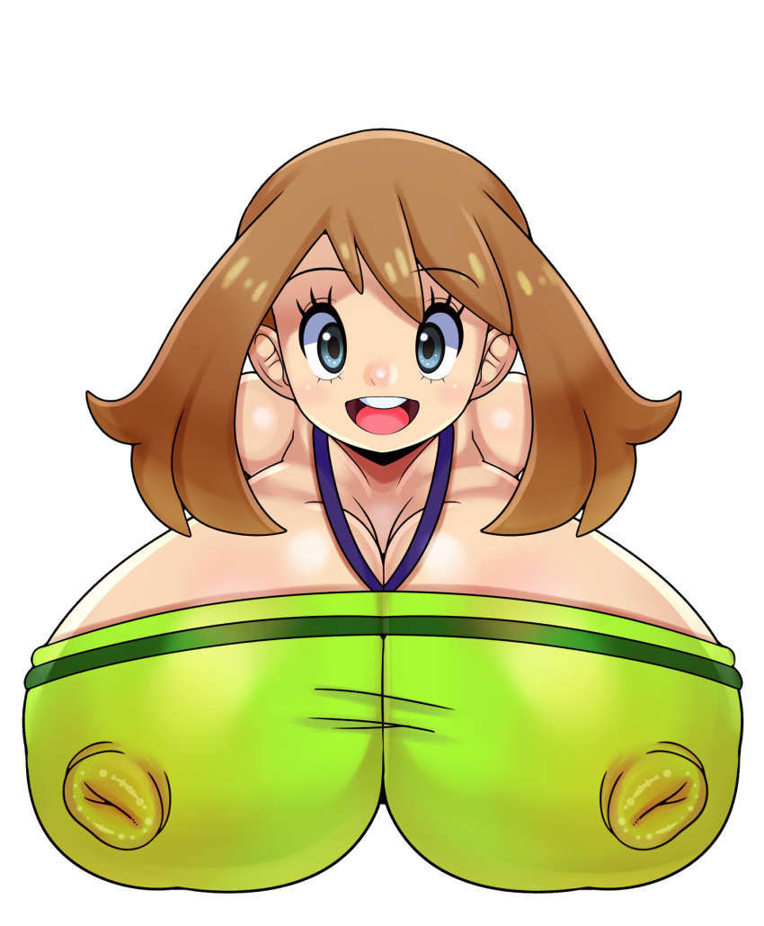 1girls alternate_clothing big_breasts blue_eyes bust eye_contact female huge_breasts human large_breasts looking_at_viewer matospectoru may_(pokemon) may_(pokemon_oras) nintendo pale-skinned_female pale_skin pokemon pokemon_oras white_background