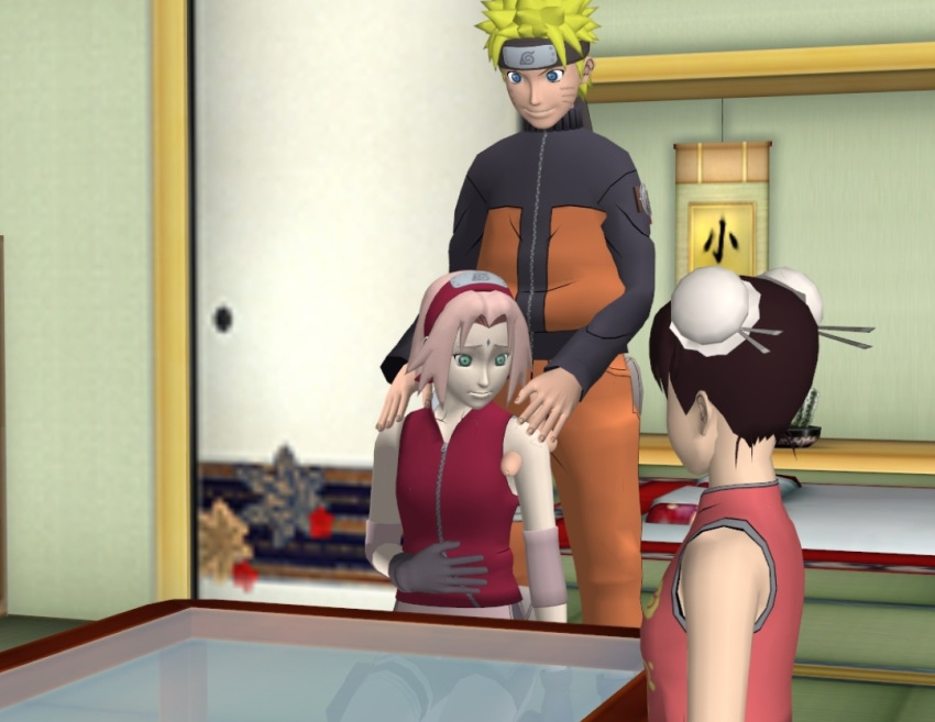 1boy 2girls 3d armpit_fetish armpit_sex armpits female male naruto naruto_shippuden party penis pink_hair sakura_haruno tenten the8bitter_(artist) uzumaki_naruto