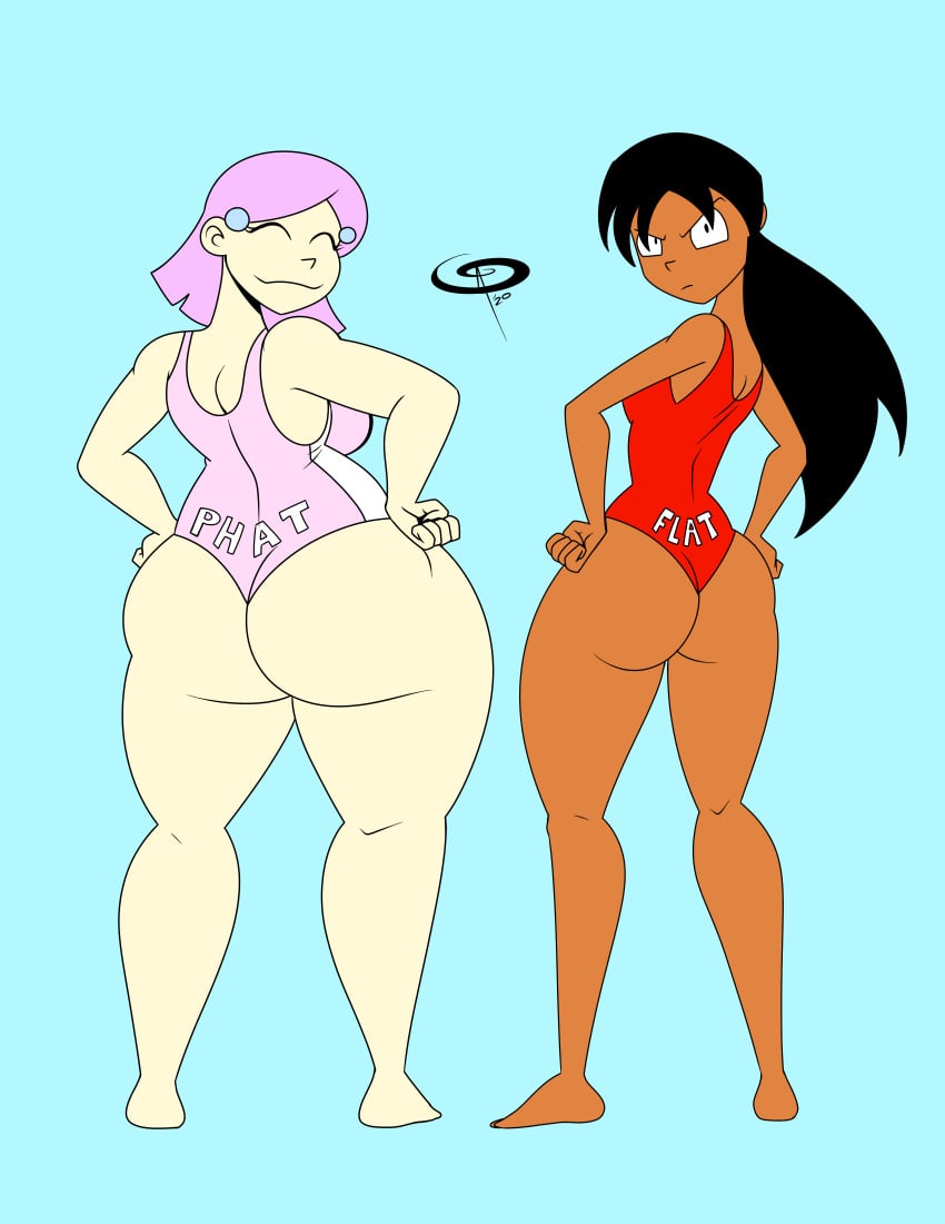 2girls ass ayane_shiun back_view big_ass big_butt black_hair bottom_heavy bubble_butt butt dat_ass emezie_okorafor fat_ass female female_only frostbiteboi large_ass leotard looking_at_viewer looking_back ninja_girl_mai patreon_reward pink_hair porkchop_'n_flatscreen tagme wedgie