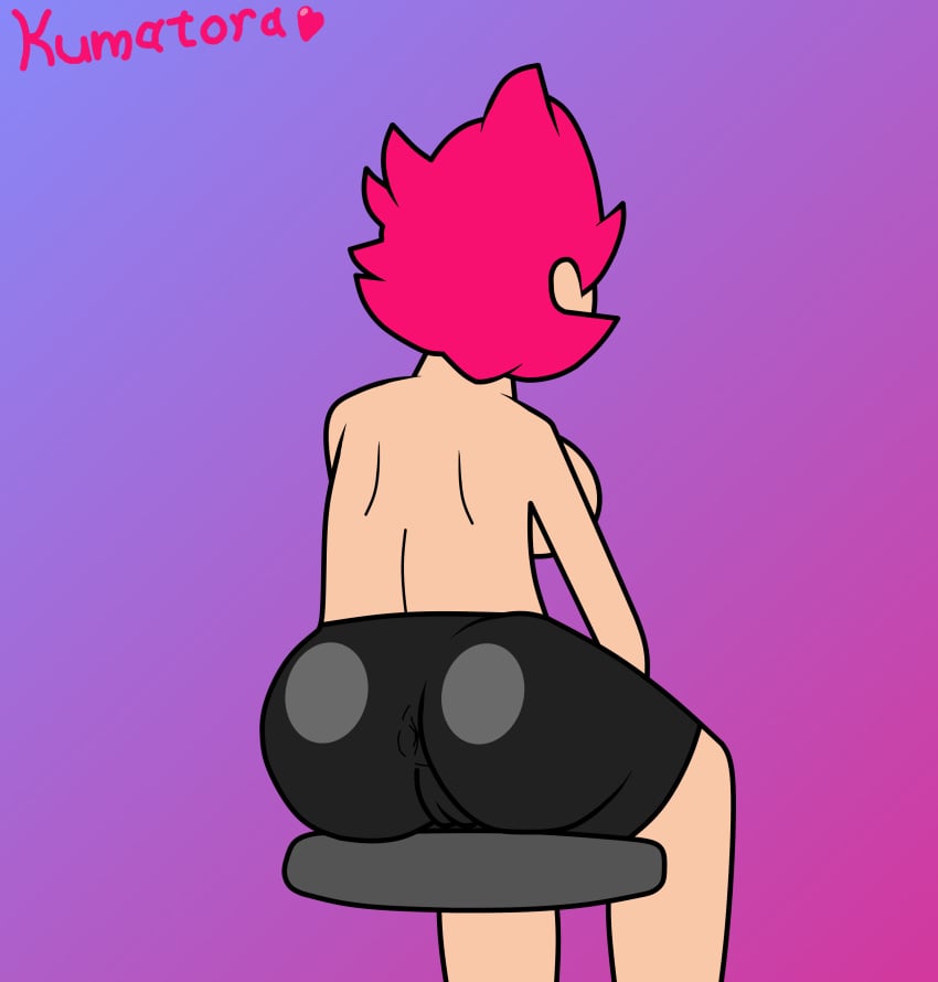 2020 2020s anus anus_focus ass behind_view bike_shorts black_shorts butt cameltoe compression_shorts female floating_heart heart kumatora looking_ahead mother_(series) mother_3 multicolored_background nintendo pantless pink_hair puffy_anus pussy short_hair spandex_shorts spats tomboy underwear vagina watermark