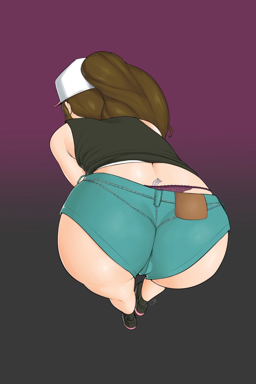 1girls ass big_ass big_butt bubble_butt captainbuttocks_(artist) dat_ass hat hilda_(pokemon) human nintendo panties panty_peek picot_trim picot_trim_panties picot_trim_thong pokemon ponytail short_shorts shorts tagme thick_ass thong whale_tail