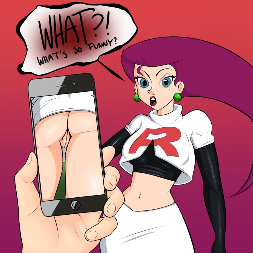 captainbuttocks_(artist) human jessie_(pokemon) miniskirt no_panties panties phone photo pokemon unseen_male_face upskirt