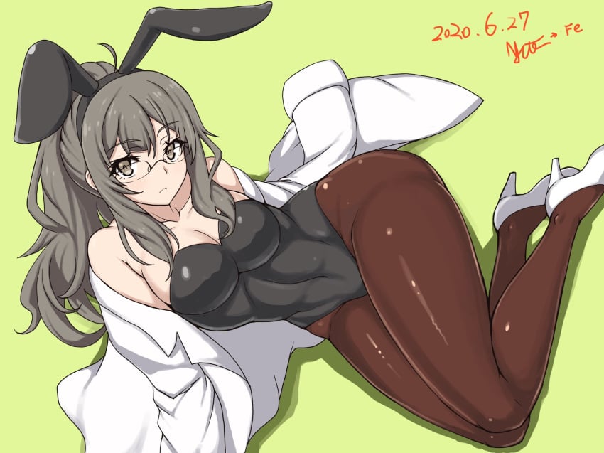 1girls 2020 big_breasts brown_eyes brown_hair bunny_ears bunny_girl bunnysuit dated female female_only futaba_rio glasses high_heels long_hair nishiumi_yuuta pantyhose seishun_buta_yarou_wa_bunny_girl_senpai_no_yume_wo_minai solo solo_female solo_focus