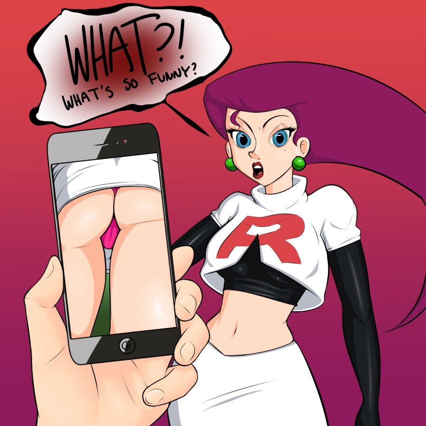 captainbuttocks_(artist) human jessie_(pokemon) miniskirt panties phone photo pink_panties pokemon unseen_male_face upskirt