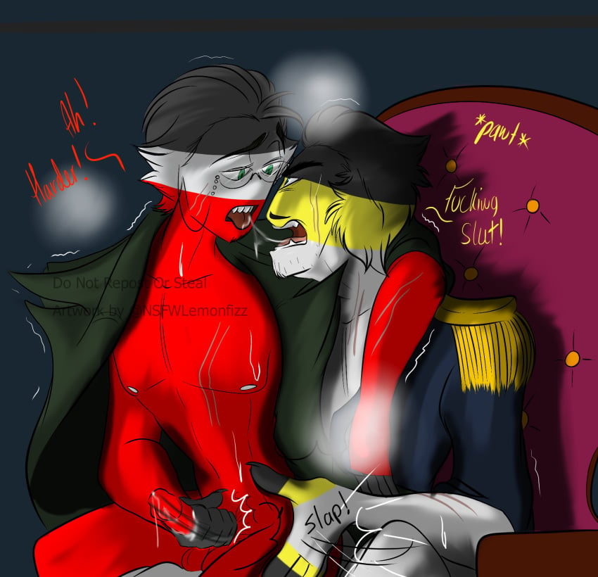 2boys countryhumans gay german_empire_(countryhumans) history male_only male_penetrating nsfw-lemonfizz russian_empire_(countryhumans) saliva_trail slap text yaoi