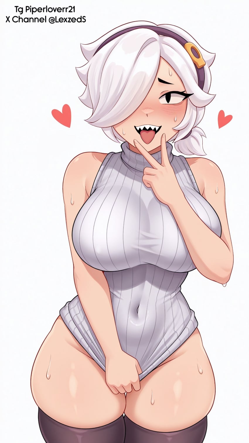 1girls ai_generated brawl_stars breasts colette_(brawl_stars) cunnilingus_gesture looking_at_viewer nude
