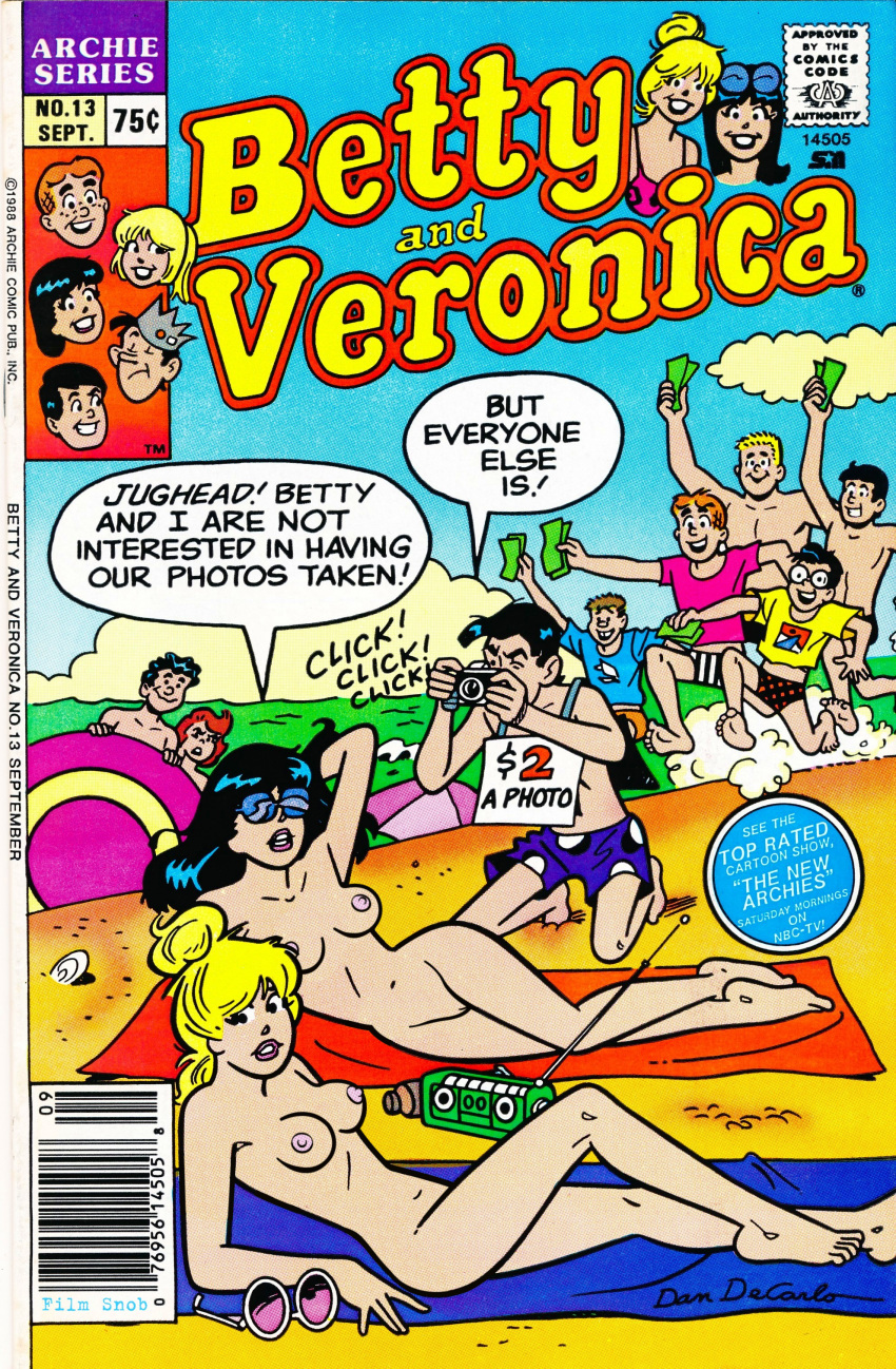 anotherymous archie_andrews archie_comics betty_and_veronica betty_cooper black_hair blonde_hair brown_hair casual comic_cover electronics female human pale_skin public shaved_pussy veronica_lodge