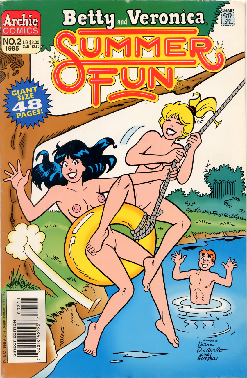 anotherymous archie_comics betty_and_veronica betty_cooper black_hair blonde_hair brown_hair casual comic_cover female human male pale_skin public shaved_pussy veronica_lodge