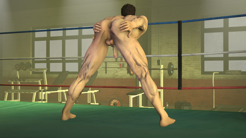 1boy 3d 3d_(artwork) anus ass bara big_ass dead_or_alive gay jann_lee kiss_axe male male_focus male_only solo spread_ass stretched_anus stretching training uncensored yaoi