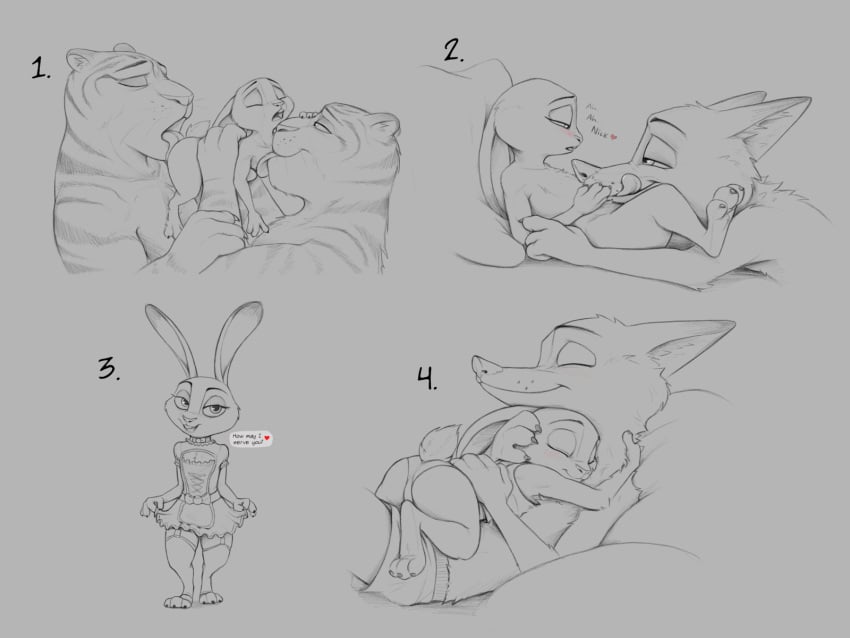 2020 4:3 anthro anthro_on_anthro ass blush buckteeth canid canine cheek_tuft closed_eyes clothed clothing cuddling dialogue disney dress english_text eye_contact eyes_mostly_closed facial_tuft felid female flat_chest fox fur grey_background head_tuft heart hi_res hug judy_hopps lagomorph leporid licking licking_lips looking_at_another male mammal monochrome narrowed_eyes nick_wilde nude open_mouth open_smile oral pantherine panties pillow rabbit reclining red_fox s1m sex simple_background sketch smile speech_bubble standing stockings straight striped_body striped_fur stripes teeth text threesome tiger tiger_dancer_(zootopia) tongue tongue_out tuft underwear whiskers zootopia