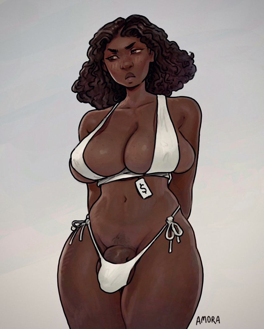 1futa amora balls balls_in_panties big_breasts big_penis big_thighs bikini breasts brown_hair brown_skin bulge cleavage curvy dark-skinned_futanari dark_skin dickgirl futa_only futanari huge_breasts large_breasts midriff navel panty_bulge penis penis_in_panties pubic_hair side-tie_panties solo solo_futa standing testicles thick_thighs very_dark_skin voluptuous white_bra white_panties wide_hips