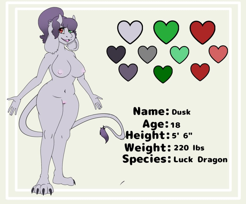 anthro border dragon dusk english_text female hi_res luck model_sheet nightmaarr solo text yellow_border