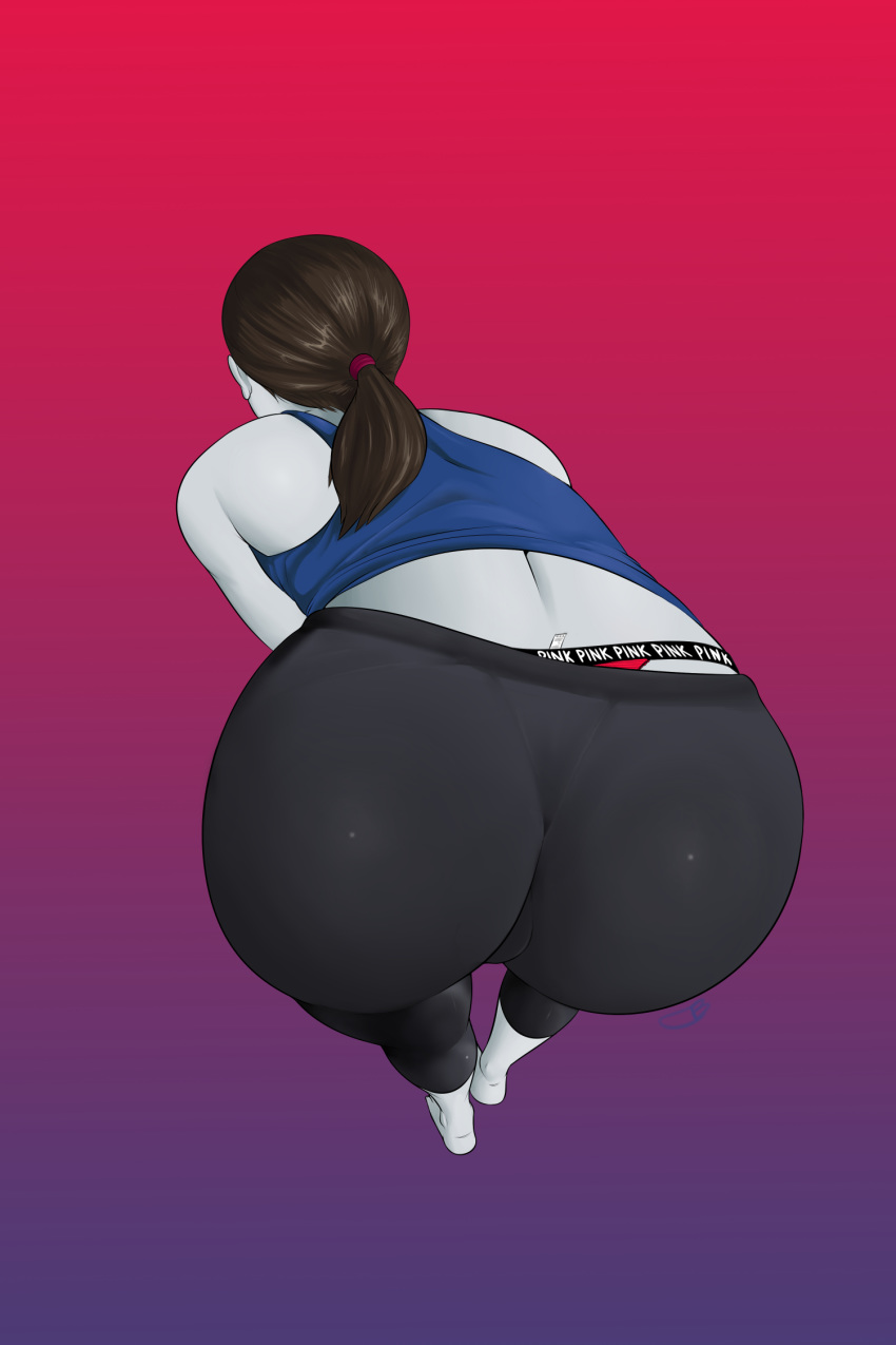 1girls ass bent_over brown_hair captainbuttocks_(artist) clothed dat_ass female female_only fitness leggings nintendo panties panty_peek panty_waistband pink_panties ponytail short_hair solo sports_bra super_smash_bros. thong tight_clothing whale_tail white_skin wii_fit wii_fit_trainer yoga_pants