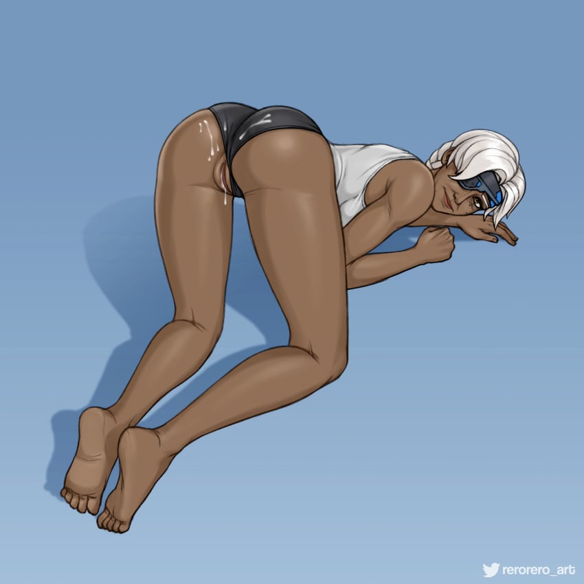 1girls 2d after_sex alternate_costume ana_amari ass barefoot blizzard_entertainment braided_hair braided_ponytail brown_skin brunette butt clothed creampie cum cum_in_pussy cum_inside dark-skinned_female dark_skin dat_ass doggy_style egyptian eye_patch eyepatch eyeshadow feet female gilf long_hair looking_at_viewer looking_back mature_female milf old_ana_amari overwatch panties panties_aside rerorero slim solo_female tattoo white_hair yellow_eyes