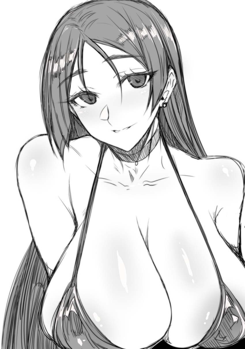 1girls big_breasts black_and_white breasts dark_hair fate/grand_order fate_(series) female gggg large_breasts long_hair minamoto_no_raikou_(fate/grand_order) sketch smile solo