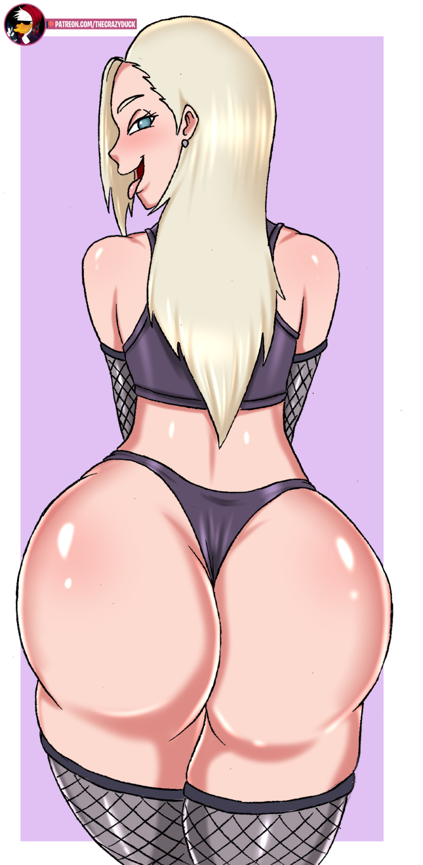 1girls ass back_view big_ass blonde_hair blue_eyes blush female female_only fishnet_stockings hair_down ino_yamanaka long_hair looking_back naruto naruto_(series) naruto_shippuden naughty_face stockings thecrazyduck thong tongue_out