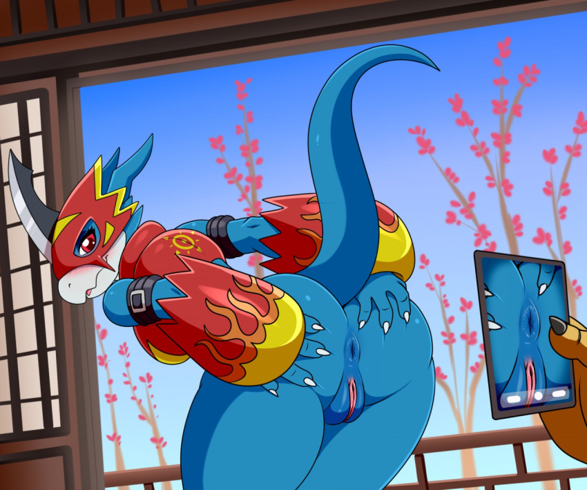 1girls 2020 ambiguous_gender animal_ears anthro anus armor ass big_ass big_butt blue_scales blush bottomless breasts bubble_ass bubble_butt butt camera_phone claws clothed clothing crest_of_courage crests_(digimon) dat_ass digimon digimon_(species) dragon_girl dragoness duo female female_focus female_only flamedramon furaffinity genderswap genitals huge_ass huge_butt humanoid_genitalia humanoid_hands humanoid_pussy humanoid_vagina lonbluewolf looking_back phone pussy red_eyes reptile scales scalie smartphone solo_focus tail thick_thighs vagina wide_hips wingless_dragon