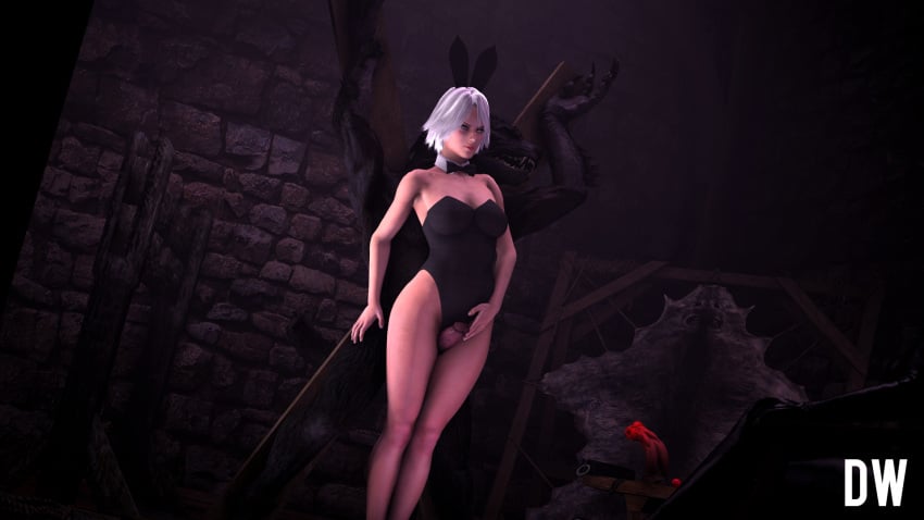 3d bondage bunny_ears christie_(doa) cuckold dead_or_alive dragon_dildo dungeon source_filmmaker thedancingwizard white_hair wolf