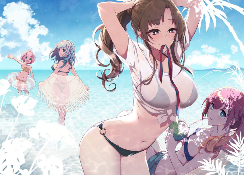 4girls beach bikini cute do_you_love_your_mom_and_her_two-hit_multi-target_attacks? female_only medhi multiple_girls oosuki_mamako pochi_(pochi-goya) porta_(okaasan_online) tagme tsuujou_kougeki_ga_zentai_kougeki_de_ni-kai_kougeki_no_okaasan_wa_suki_desu_ka? tying_hair white_pupils wise_(okaasan_online)